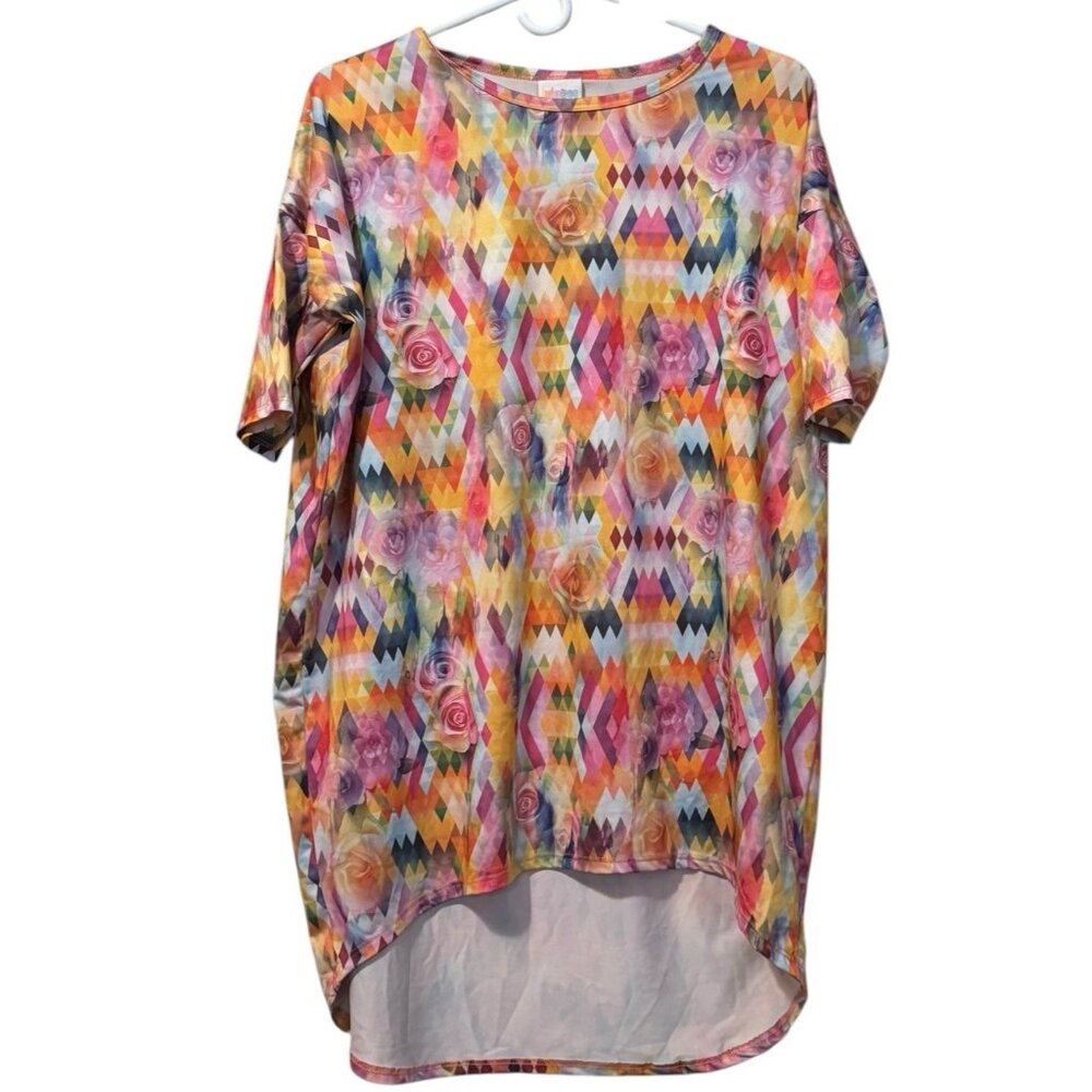 LulaRoe Irma Size XS Floral Print Hi- Low Top Stretch Colorful Loungewear Preppy